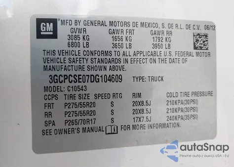 2013 Chevrolet Silverado 1500 Lt z USA, uszkodzony, nr VIN 3GCPCSE07DG104609